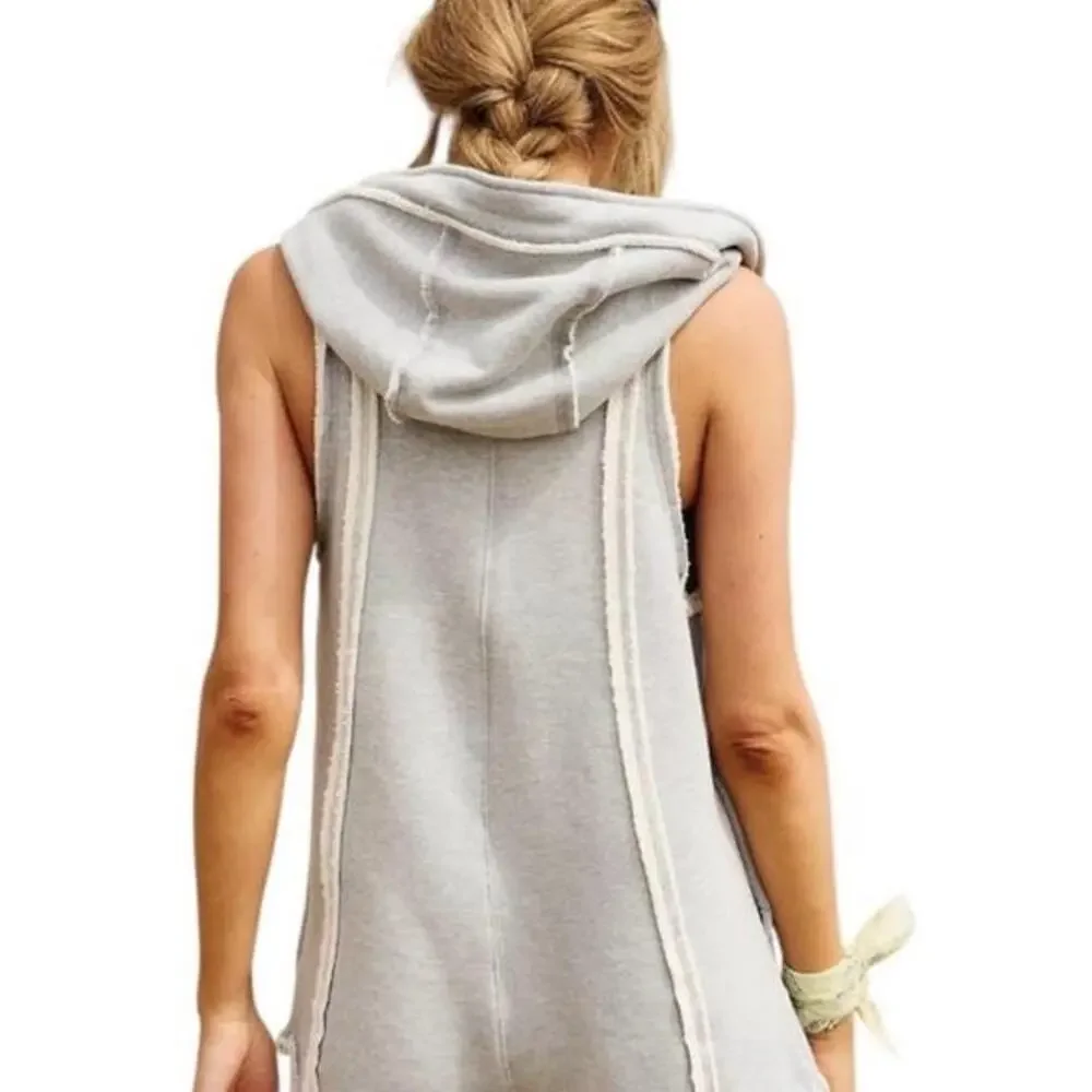 Free People Movement Heather Gray Sleeveless Hooded Romper Size S